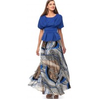 Reeta Karazon Peplum Dress for Women - M, Blue/Multicolor