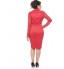 GODDIVA D2171P Plus Size Ruched Lace Midi Dress for Women -16 UK, Red