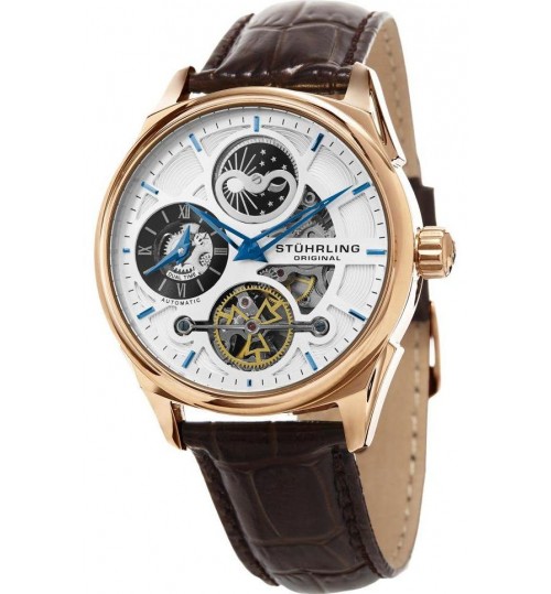 Stuhrling Casual Watch for Men - Leather, Brown, 657.04