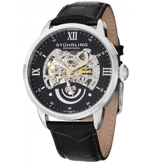 Stuhrling Casual Watch for Men - Leather, Black, 574.02