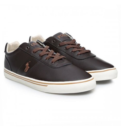 Polo Ralph Lauren 816168180JW0 Hanford Leather Fashion Sneakers for Men - 9 US, Dark Brown/Copper