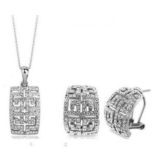 Stylish women jewelry set silver stud with crystal