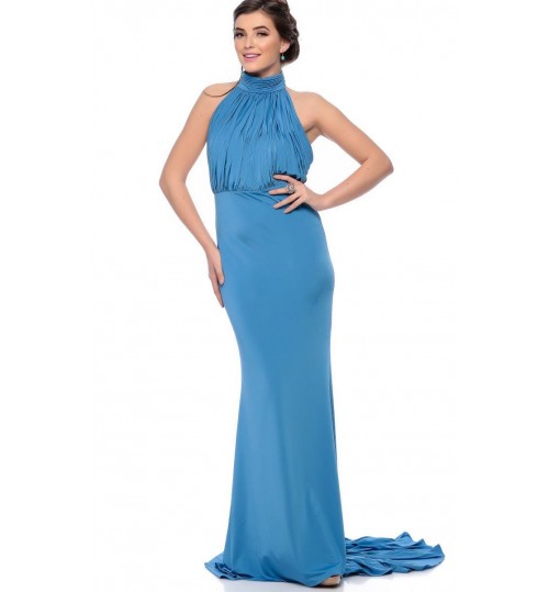GODDIVA DR652 Halter Neck Fishtail Maxi Dress for Women - 12 UK, Blue