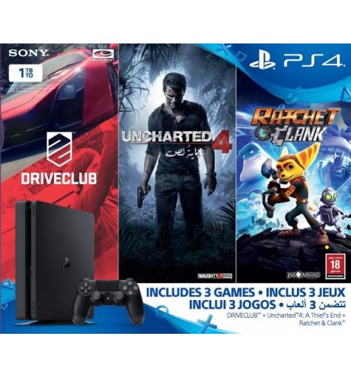 PlayStation 4 ,Sony,1TB ,Controller,With 3 Games,Driveclub,Uncharted4,Ratchet&Clank ,Guarantee 2 Years from Agent Sony Saudi Arabia