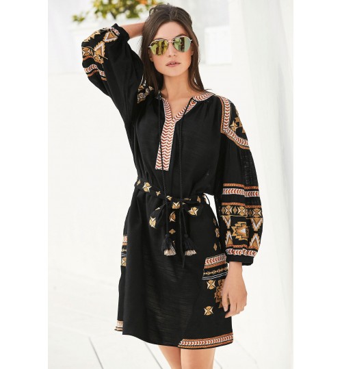 Next Black Embroidered Long Sleeve Dress