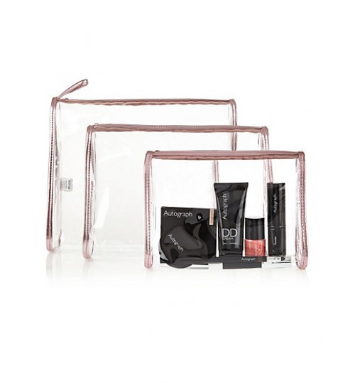 M&S 3 Piece Clear Cosmetic Bag Set