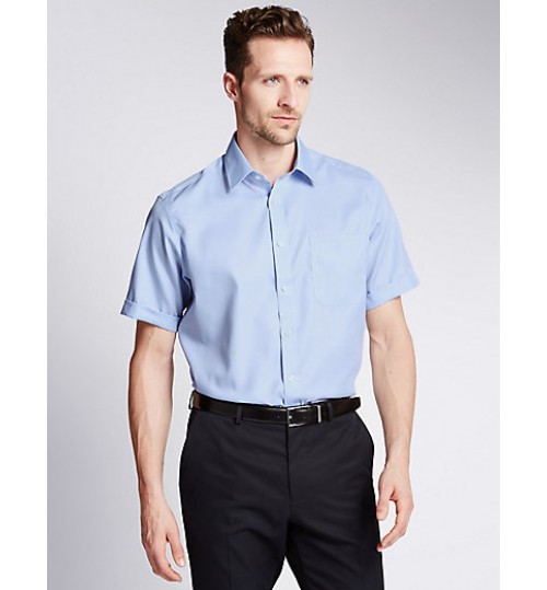 M&S Pure Cotton Non-Iron Shirt With Pocket