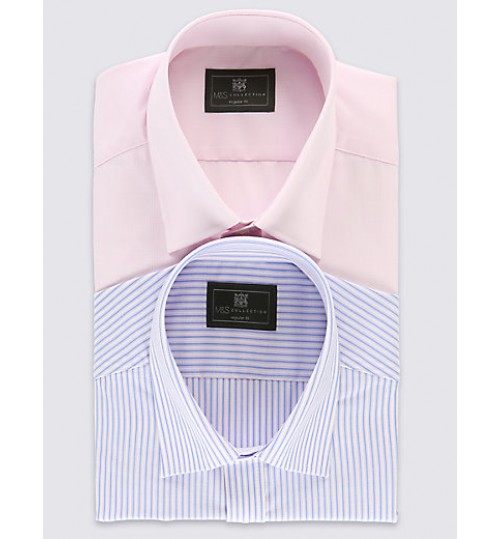 M&S 2 Pack Cotton Blend Easy To Iron Shirts