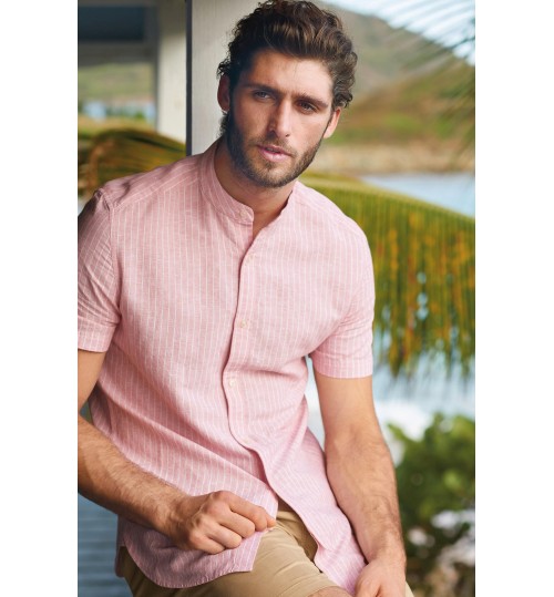 NEXT Pink Short Sleeve Stripe Grandad Shirt