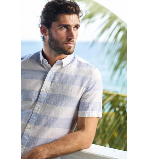 NEXT Blue Horizontal Stripe Short Sleeve Shirt