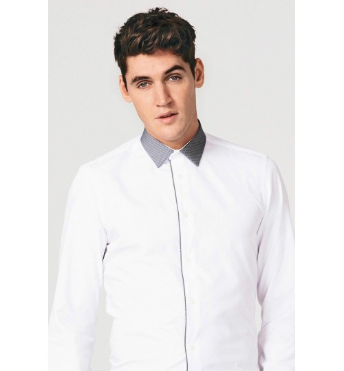 NEXT White Slim Fit Contrast Collar Shirt