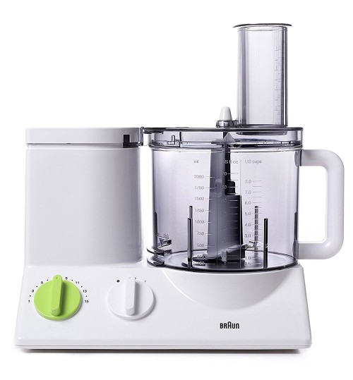Braun FP3020 12 Cup Food Processor Ultra Quiet Powerful motor, includes 7 Attachment Blades with Chopper and Citrus Juicer 