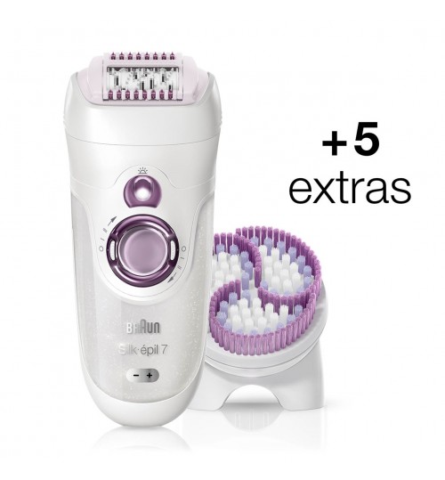 Silk-épil 7 SkinSpa - 7951 Wet&Dry Cordless Legs, Body, and Face Epilator and Sonic Exfoliation Brush (with 5 attachments, incl. shaver head