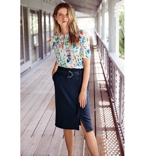 NEXT Navy Belted Wrap Skirt