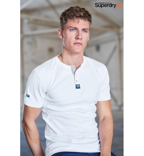 Superdry White Short Sleeve Henley T-Shirt