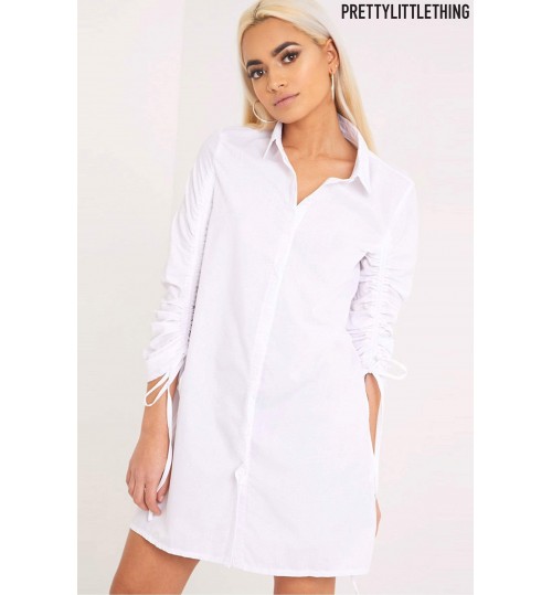 PrettyLittleThing Ruched Sleeve Shirt Dress