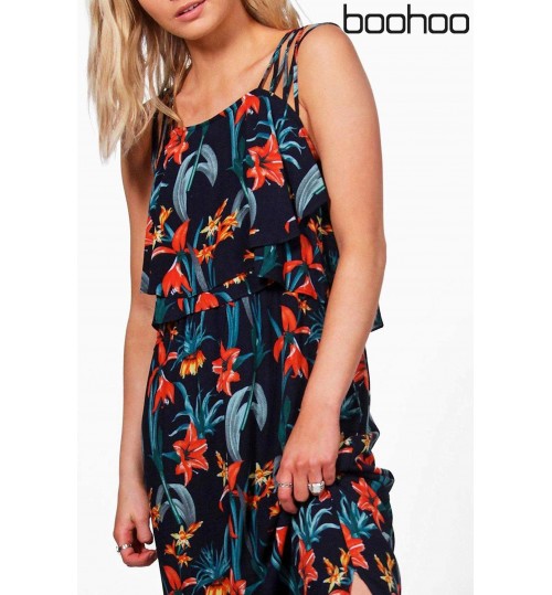 Boohoo Tropical Print Layer Maxi Dress