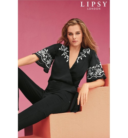 Lipsy Embroidered Wrap Top